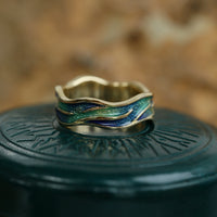 Sea Motion 'Ocean' Enamel Ring in 18ct Yellow Scottish Gold by Sheila Fleet Jewellery