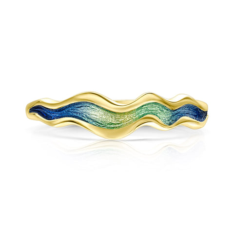 River Ripples Enamel Ring in 18ct Yellow Scottish Gold by Sheila Fleet Jewellery