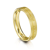 Ogham Flat Court Ring in 18ct Yellow Scottish Gold by Sheila Fleet Jewellery