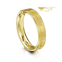 Ogham Flat Court Ring in 18ct Yellow Scottish Gold by Sheila Fleet Jewellery