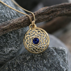 Celtic Sapphire Small Pendant in 18ct Yellow Scottish Gold by Sheila Fleet Jewellery