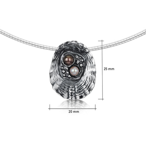 Limpet Oxidised Necklace with Black & Peach Pearls by Sheila Fleet Jewellery
