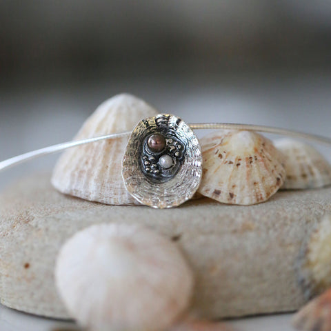 Limpet Oxidised Necklace with Black & Peach Pearls by Sheila Fleet Jewellery