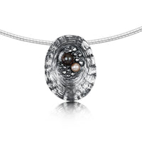Limpet Dress Necklace with Black & Peach Pearls in Oxidised Silver by Sheila Fleet Jewellery