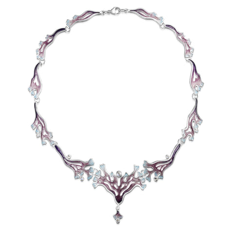 Sea Moss Moonstone 11-link Statement Necklace in Sea Pink Enamel by Sheila Fleet Jewellery