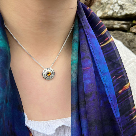 Ogham Small Citrine Pendant in Sterling Silver by Sheila Fleet Jewellery