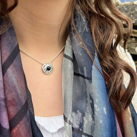 Ogham Small Onyx Pendant in Sterling Silver by Sheila Fleet Jewellery