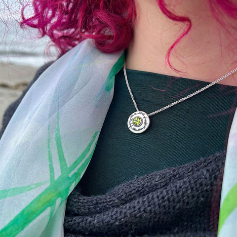 Ogham Small Peridot Pendant in Sterling Silver by Sheila Fleet Jewellery