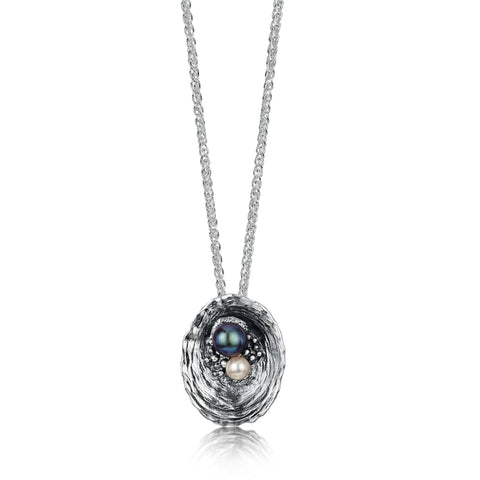 Limpet Oxidised Medium Pendant with Black & Peach Pearls by Sheila Fleet Jewellery