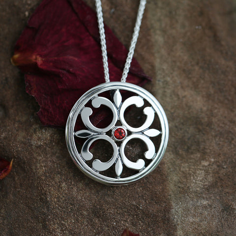 Garnet Cathedral Dress Pendant in Sterling Silver by Sheila Fleet Jewellery