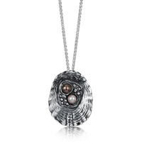 Limpet Oxidised Large Pendant with Black & Peach Pearls by Sheila Fleet Jewellery