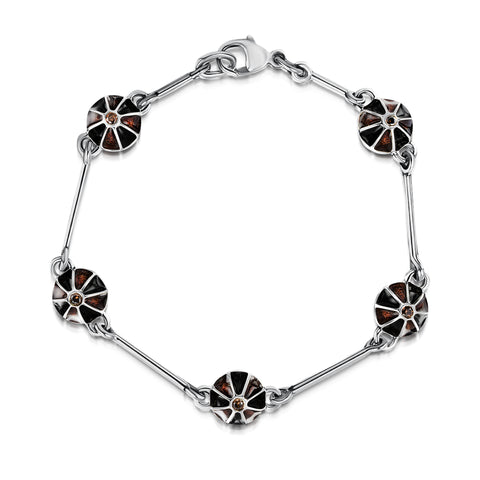 Kirkwall Ba' 5-link Smoky Quartz Bracelet in Dark Tan Enamel by Sheila Fleet Jewellery