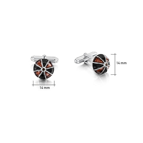 Kirkwall Ba' Smoky Quartz Cufflinks in Dark Tan Enamel by Sheila Fleet Jewellery
