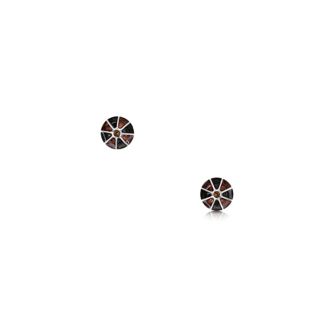 Kirkwall Ba' Smoky Quartz Small Stud Earrings in Dark Tan Enamel by Sheila Fleet Jewellery
