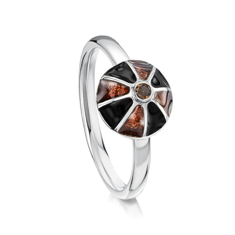 Kirkwall Ba' Smoky Quartz Ring in Dark Tan Enamel by Sheila Fleet Jewellery