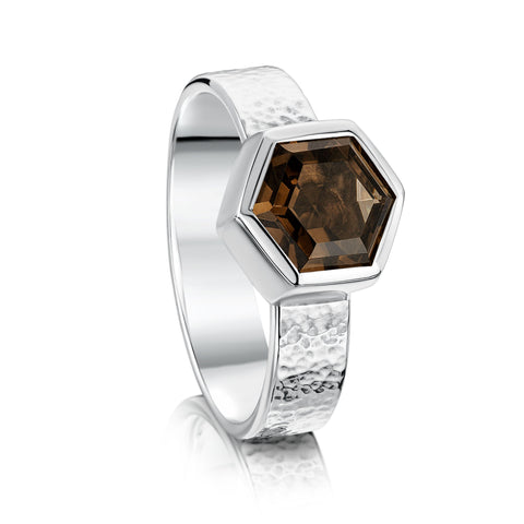 Honeycomb Silver Ring with 8mm Smoky Quartz by Sheila Fleet Jewellery
