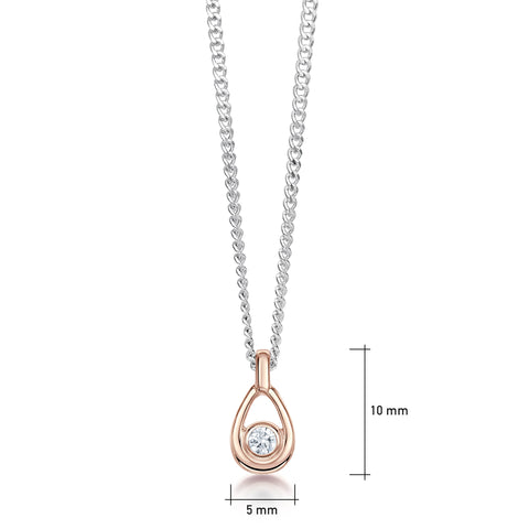 Arctic Stream Diamond Petite Droplet Pendant in Silver & 9ct Rose Gold by Sheila Fleet Jewellery