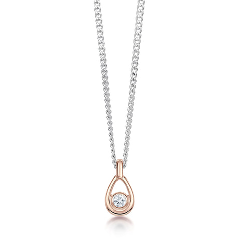 Arctic Stream Diamond Petite Droplet Pendant in Silver & 9ct Rose Gold by Sheila Fleet Jewellery