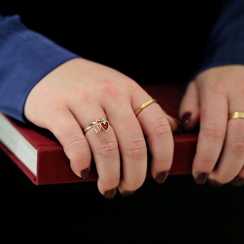 Secret Hearts Diamond Enamel Ring in Silver & 9ct Rose Gold by Sheila Fleet Jewellery
