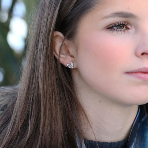 Seasons Gold Leaves Petite Stud Earrings in Winter Enamel by Sheila Fleet Jewellery