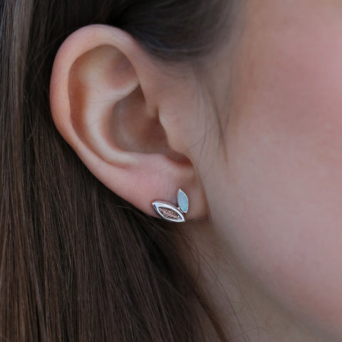 Seasons Gold Leaves Petite Stud Earrings in Winter Enamel by Sheila Fleet Jewellery