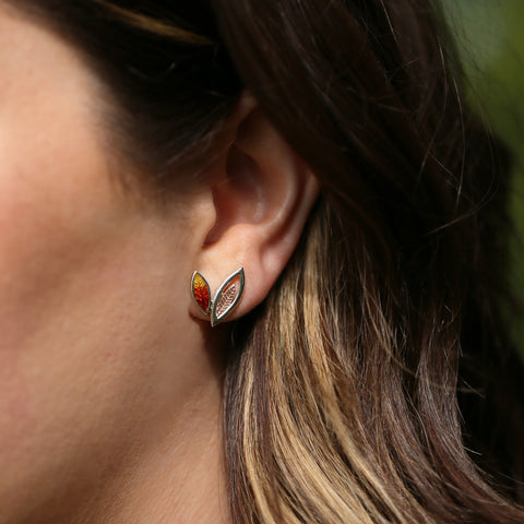Seasons Gold Leaves Small Stud Earrings in Autumn Enamel by Sheila Fleet Jewellery
