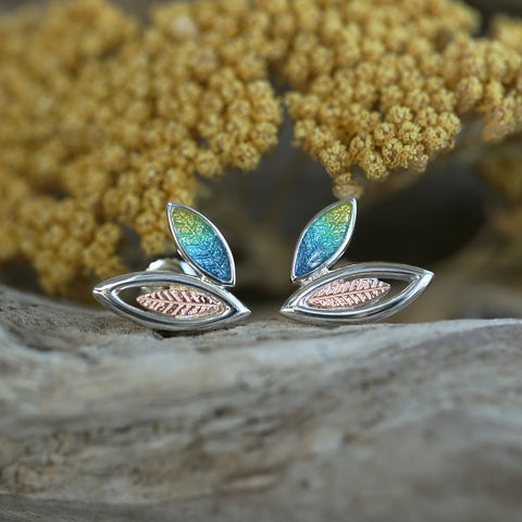 Seasons Small Silver & 9ct Rose Gold Stud Earrings in Summer Enamel by Sheila Fleet Jewellery