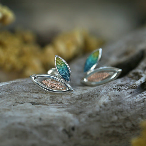 Seasons Small Silver & 9ct Rose Gold Stud Earrings in Summer Enamel by Sheila Fleet Jewellery
