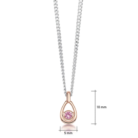 Pink Tourmaline Birthstone Petite Droplet Pendant in Silver & 9ct Rose Gold by Sheila Fleet Jewellery