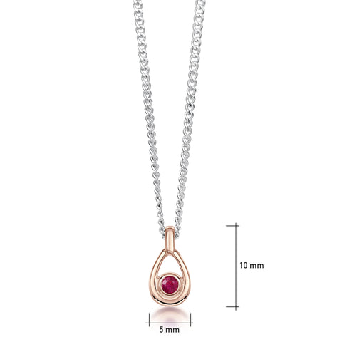 Ruby Birthstone Petite Droplet Pendant in Silver & 9ct Rose Gold by Sheila Fleet Jewellery