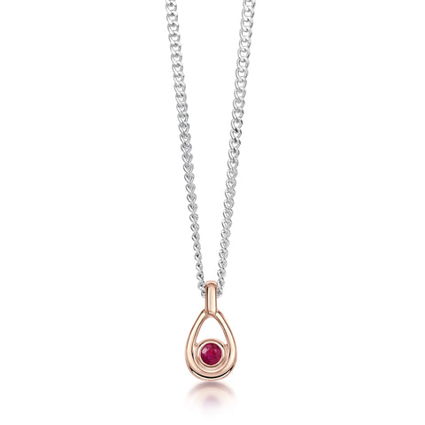 Ruby Birthstone Petite Droplet Pendant in Silver & 9ct Rose Gold by Sheila Fleet Jewellery