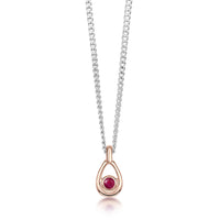 Ruby Birthstone Petite Droplet Pendant in Silver & 9ct Rose Gold by Sheila Fleet Jewellery