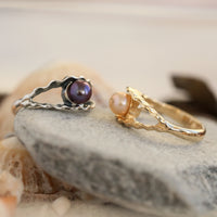 Scallop Peach Pearl Ring in 9ct Yellow Gold by Sheila Fleet Jewellery