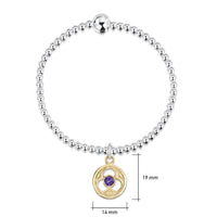 Celtic Trinity Silver Stretch Bracelet with 9ct Yellow Gold & Amethyst Charm by Sheila Fleet Jewellery