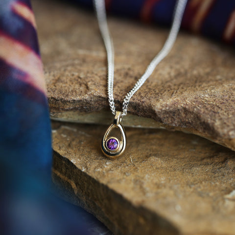 Amethyst Birthstone Petite Droplet Pendant in Silver & 9ct Yellow Gold by Sheila Fleet Jewellery