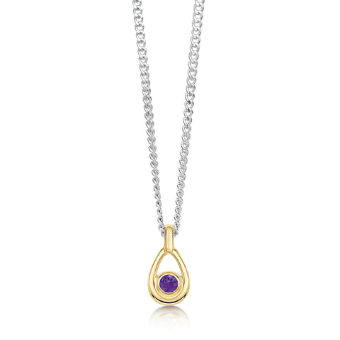 Amethyst Birthstone Petite Droplet Pendant in Silver & 9ct Yellow Gold by Sheila Fleet Jewellery
