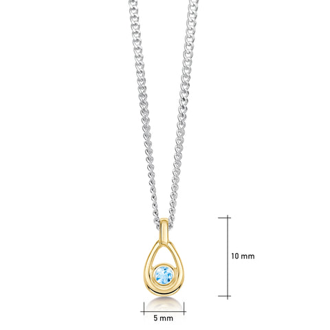 Aquamarine Birthstone Petite Droplet Pendant in Silver & 9ct Yellow Gold by Sheila Fleet Jewellery