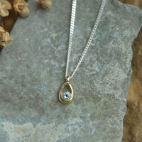 Aquamarine Birthstone Petite Droplet Pendant in Silver & 9ct Yellow Gold