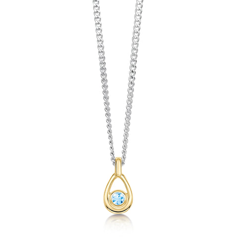 Aquamarine Birthstone Petite Droplet Pendant in Silver & 9ct Yellow Gold by Sheila Fleet Jewellery