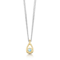 Aquamarine Birthstone Petite Droplet Pendant in Silver & 9ct Yellow Gold by Sheila Fleet Jewellery
