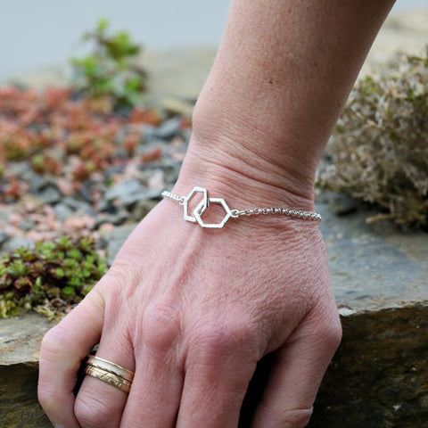 Honeycomb 2-link Bracelet with 9ct Yellow Gold Bee by Sheila Fleet Jewellery