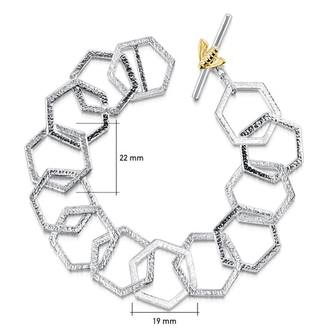 Honeycomb 13-link Silver Bracelet with 9ct Yellow Gold Honeybee by Sheila Fleet Jewellery