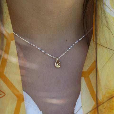 Citrine Birthstone Petite Droplet Pendant in Silver & 9ct Yellow Gold by Sheila Fleet Jewellery