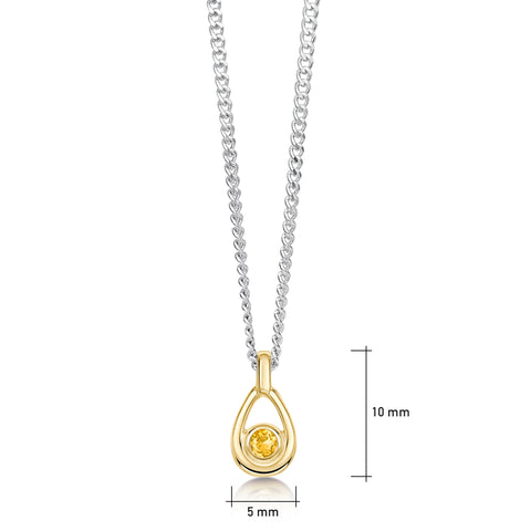 Citrine Birthstone Petite Droplet Pendant in Silver & 9ct Yellow Gold by Sheila Fleet Jewellery