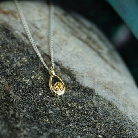 Citrine Birthstone Petite Droplet Pendant in Silver & 9ct Yellow Gold by Sheila Fleet Jewellery