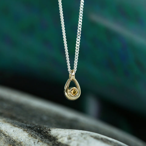 Citrine Birthstone Petite Droplet Pendant in Silver & 9ct Yellow Gold by Sheila Fleet Jewellery