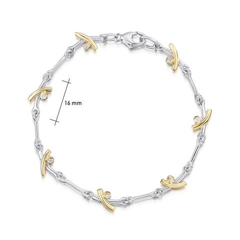 Kiss Diamond 7-link Bracelet in Silver & 9ct Yellow Gold by Sheila Fleet Jewellery