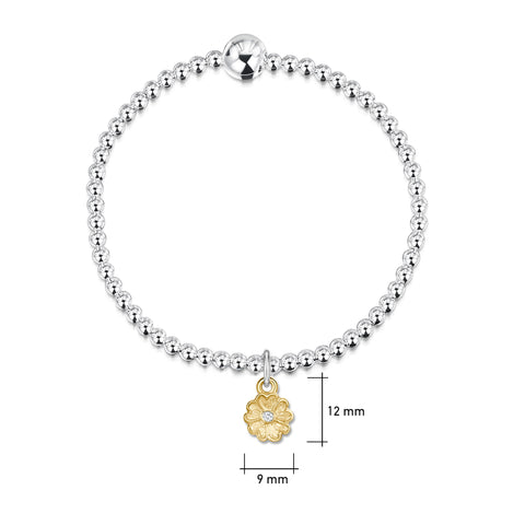 Primula Scotica Silver Stretch Bracelet with 9ct Yellow Gold & Diamond Charm by Sheila Fleet Jewellery