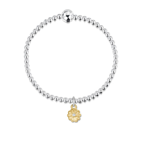 Primula Scotica Silver Stretch Bracelet with 9ct Yellow Gold & Diamond Charm by Sheila Fleet Jewellery