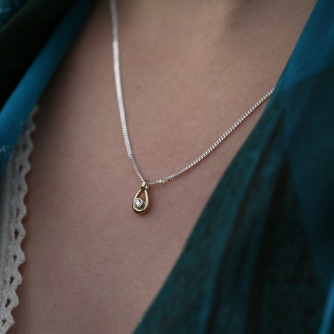 Arctic Stream Diamond Petite Droplet Pendant in Silver & 9ct Yellow Gold by Sheila Fleet Jewellery